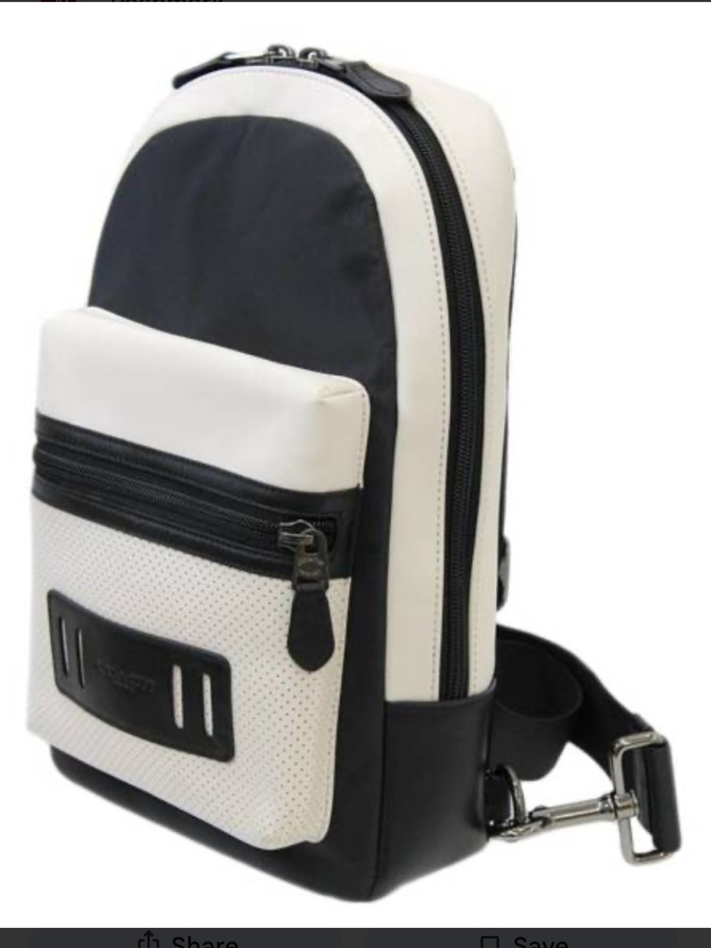 Coach F56877 black white sling terrain perforated back pack.